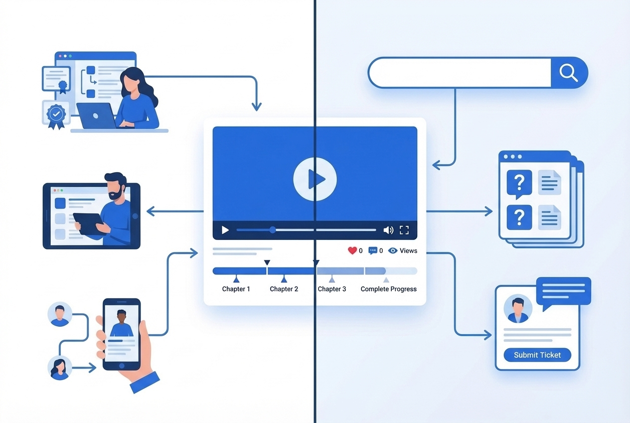 Illustration comparing Learning Center vs Help Center approaches