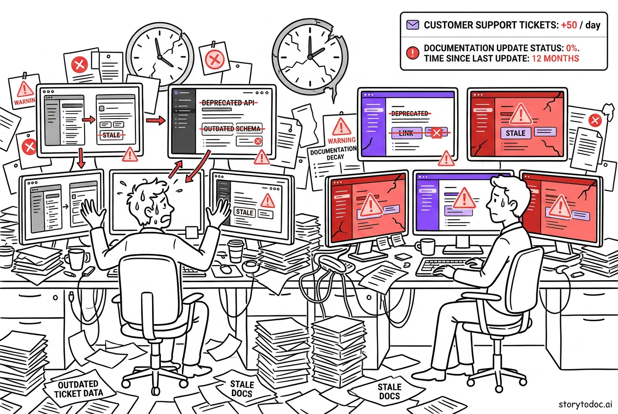 Outdated SaaS documentation causing user frustration and rising support ticket volume