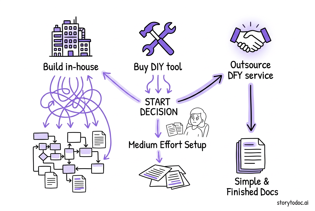 Comparison chart showing build versus buy versus outsource documentation options